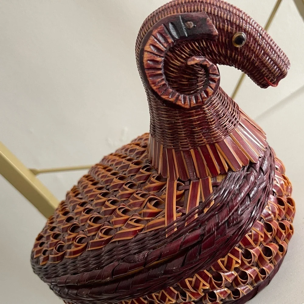 Vintage Woven Handmade  Ram-Shaped Basket Cottagecore Boho Rustic Farmhouse Vibe